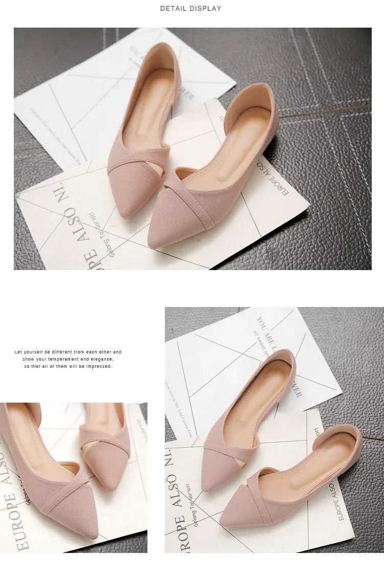 Women Flats Pink Black Pure Color Plus Small Size  35 Large 41 42 43 44 Suede Leather Pointed Toe Office Lady Flat Heel Shoes