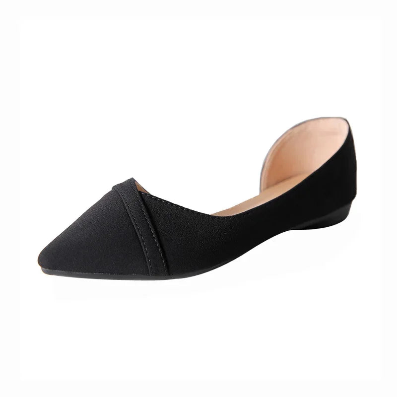 Women Flats Pink Black Pure Color Plus Small Size  35 Large 41 42 43 44 Suede Leather Pointed Toe Office Lady Flat Heel Shoes