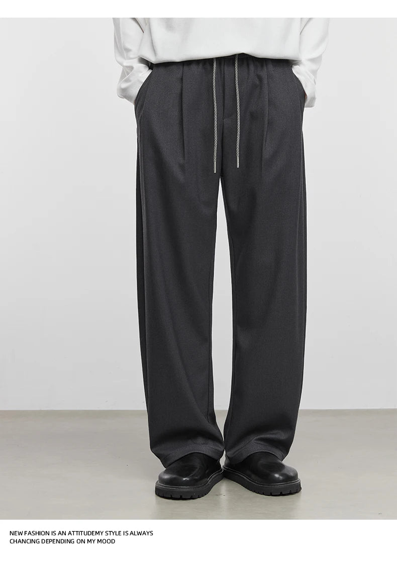 Men's Fashion Casual Pants 2025 Spring and Autumn New Loose Elastic Waist Wide Leg Pants Men's Suit Straight Trousers Male