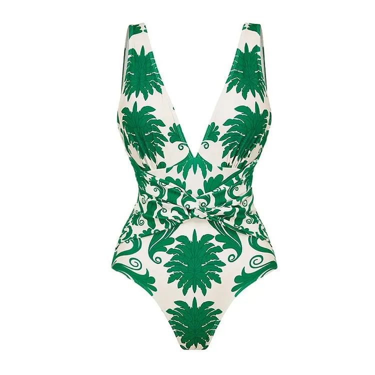 Flaxmaker Summer New Women Sexy Hawaiian Lace Up V Neck Ruffle Swimsuit and Sarong Women Swimwear Set Push Up Bathing Suit