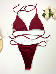 12 Colors Halter High Leg Cut Padded Bikini Women Swimwear Female Swimsuit Two-pieces Bikini set Bather Bathing Suit Swim K5974