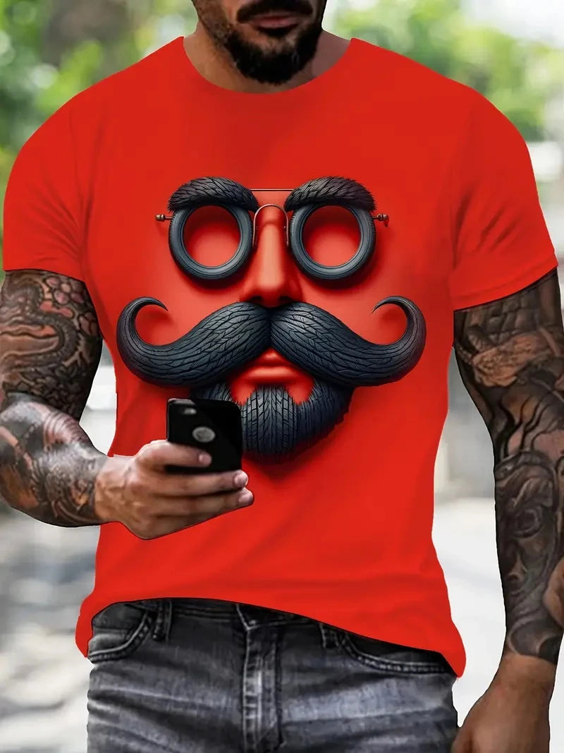 White funny men's T-shirt cartoon 3D printing summer casual short sleeved pullover fashionable T-shirt outdoor men's clothing
