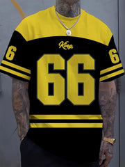 Men's Summer Short Sleeve No. 66 Striped Men's Casual Street Style Polyester Round Neck Fashion T-shirt