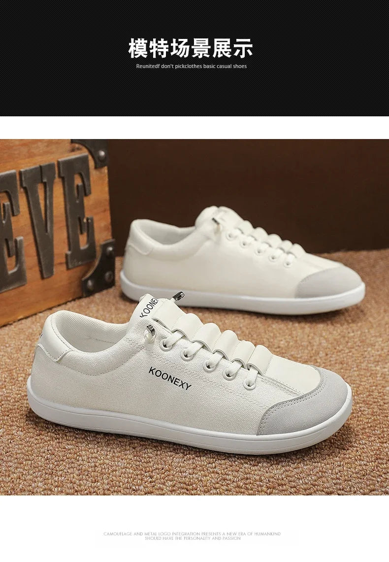 Mens Wide Toe Barefoot Shoes Unisex Canvse Casual Sneakers Lightweight Adjustable Slip on Walking Shoes for Male Zero Drop Flats