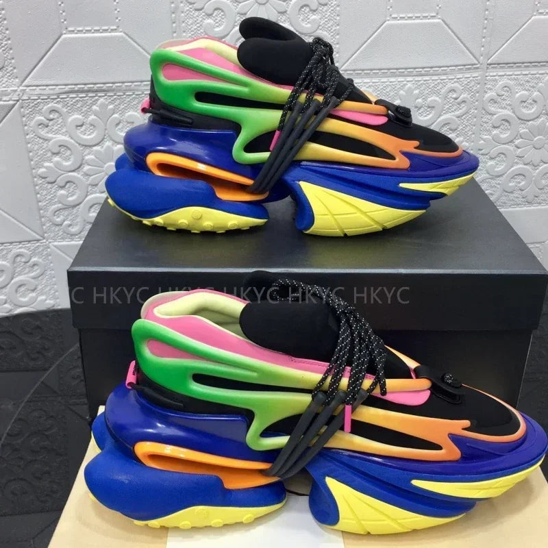 2025 Trendy Men Sports Shoes Platform Sneakers Lace Up Gradient Colors Running Casual Walking Shoes Women Flats Loafers