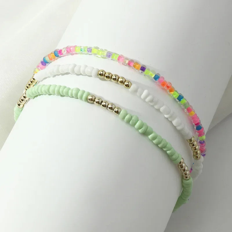 3Pcs/Set Bohemian Colorful Beaded Beads Anklets for Women Summer Ocean Beach Handmade Ankle Bracelet Foot Leg Beach Chain Gift