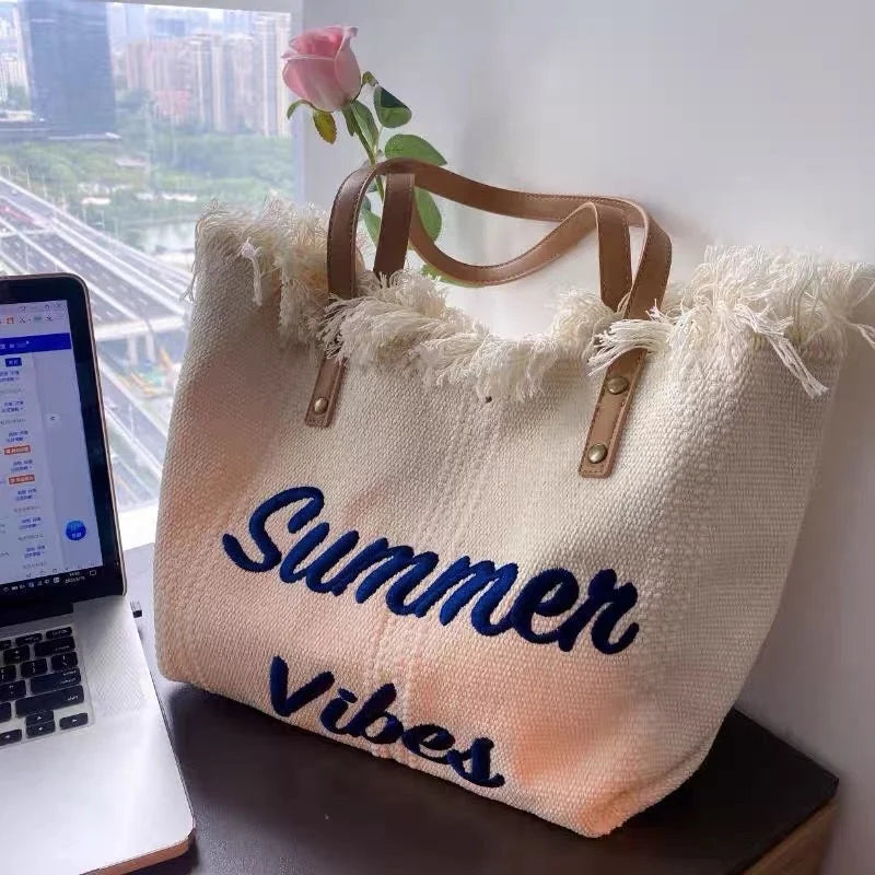 Canvas Women Handbags Large Tote Beach Bag Shopping Bags Underarm Shoulder Bag For Female Casual Top-Handle Bags