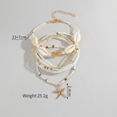 Summer Beach Women Rice Beads Chain Ankle Bracelet Elastic Rope Boho Shell Starfish Anklet Sets