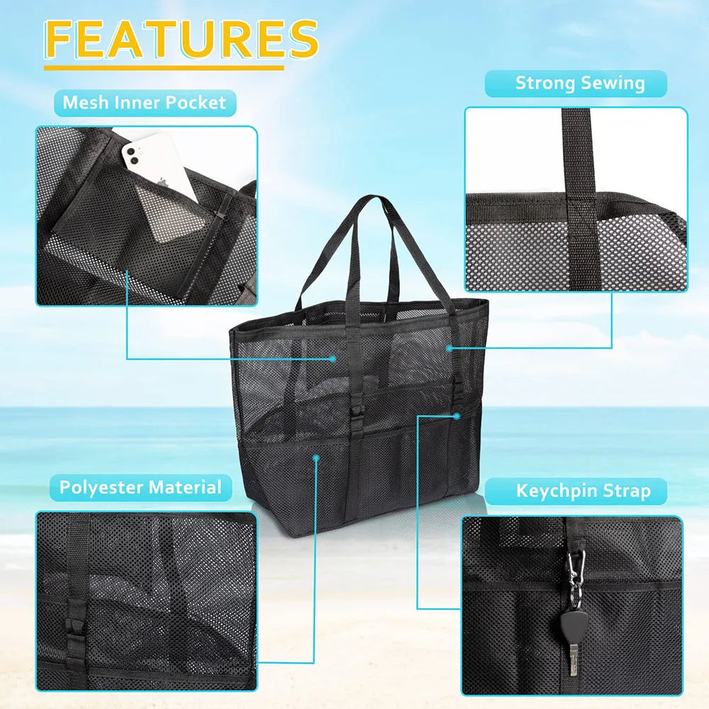 Mesh Beach Bag Waterproof Sandproof - Large Tote Pool Bag for Women Vacation Essentials Beach Accessories