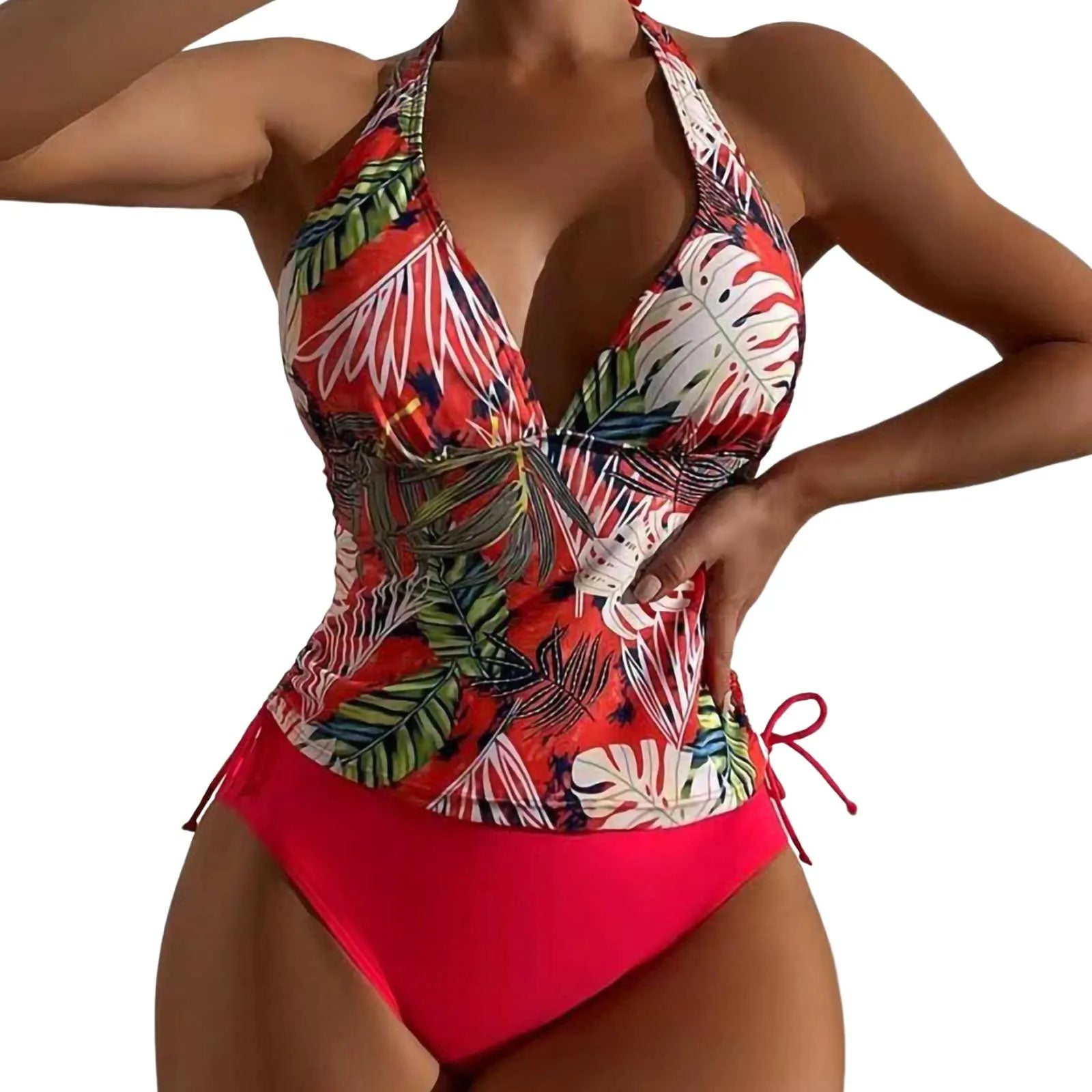 Women'S Two-Piece Swimsuit Sexy Split Triangle Band Pure  Colored Leaf Printing Bikini Swimwear Split Swimwear купальник женский