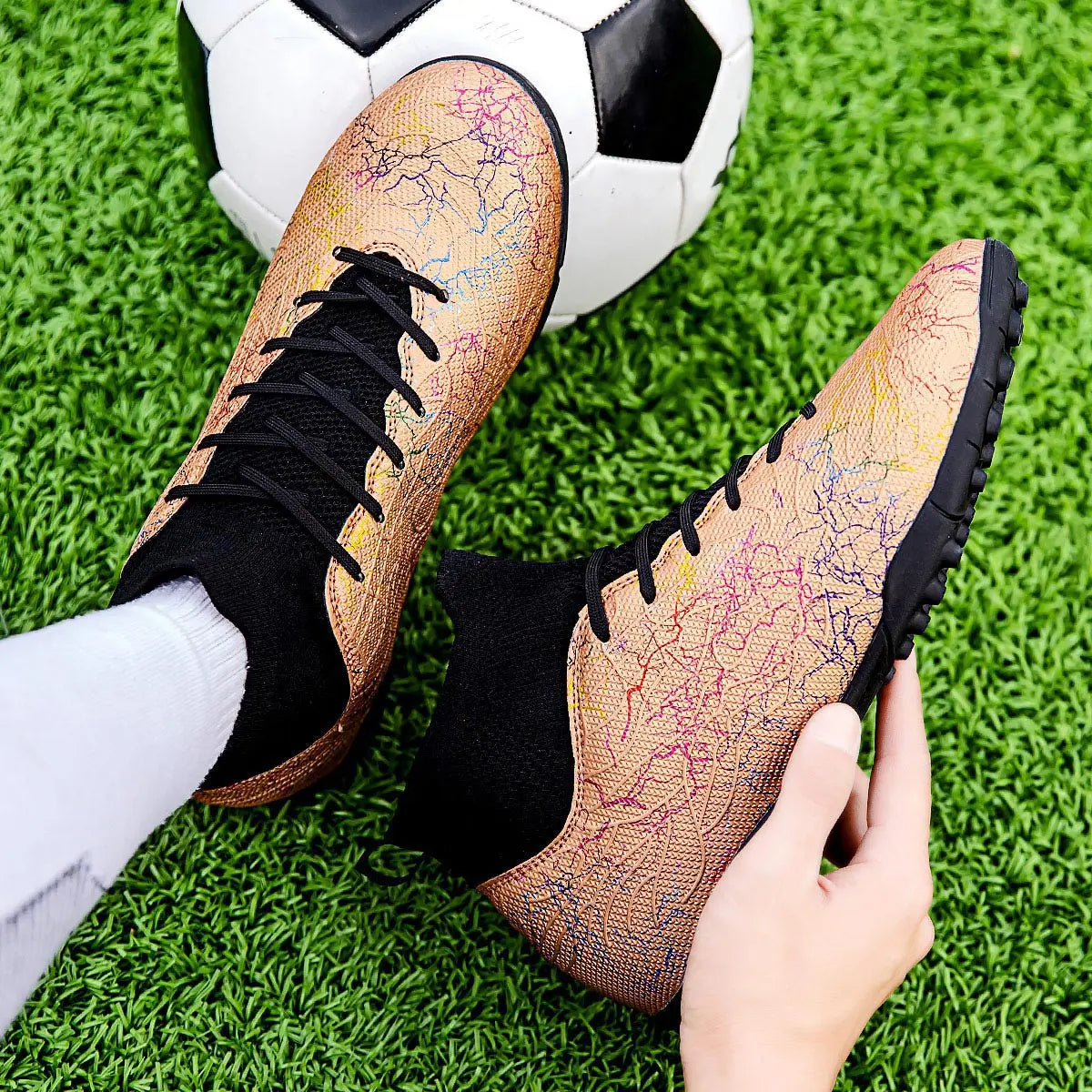 Outdoor soccer shoes for men and women; professional sports shoes for grass with short studs and anti-slip and wear-resistant.