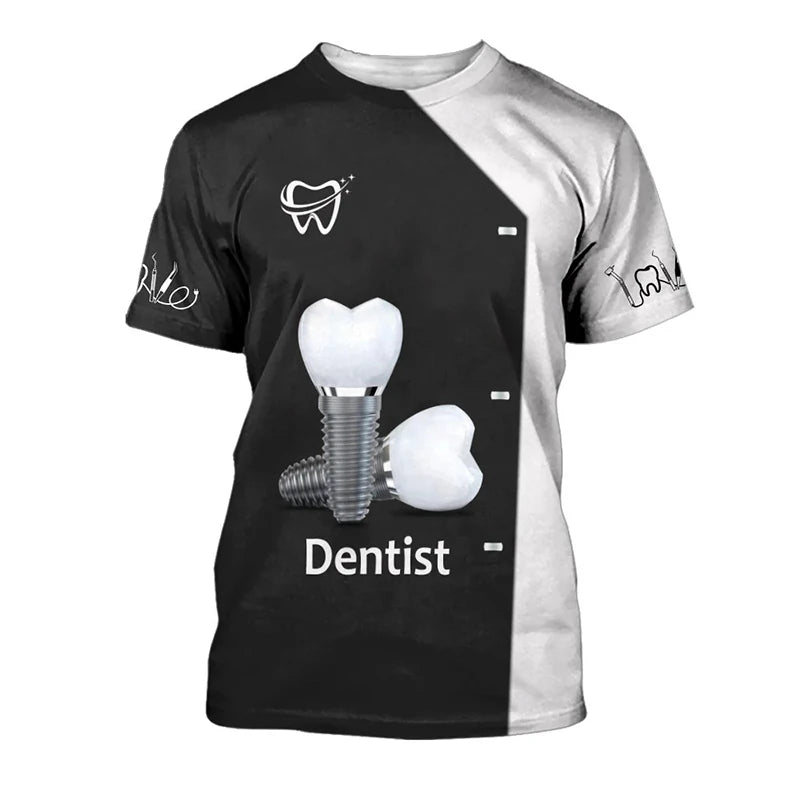 2025 Men's T-Shirt Tooth 3d Printed Daily T Shirt For Man Short Sleeve Fashion Casual Street Dentist Uniform Men's Clothing Tops