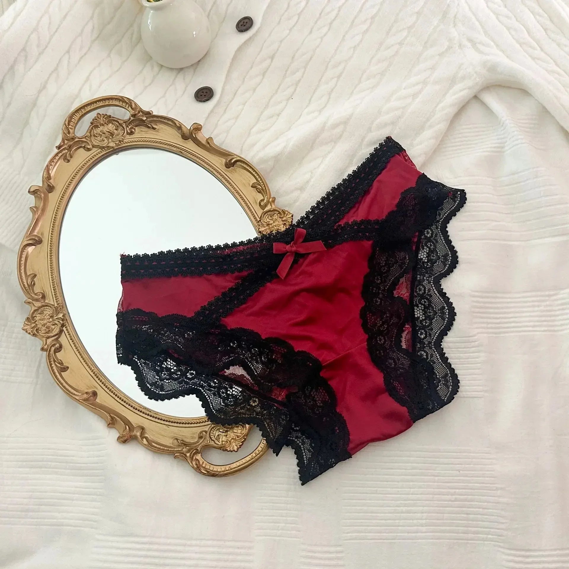 French Lace Underwear Pure Cotton Crotch Satin Sexy Triangle Panties Women's Innerwear Comfortable Breathable Ladies Briefs