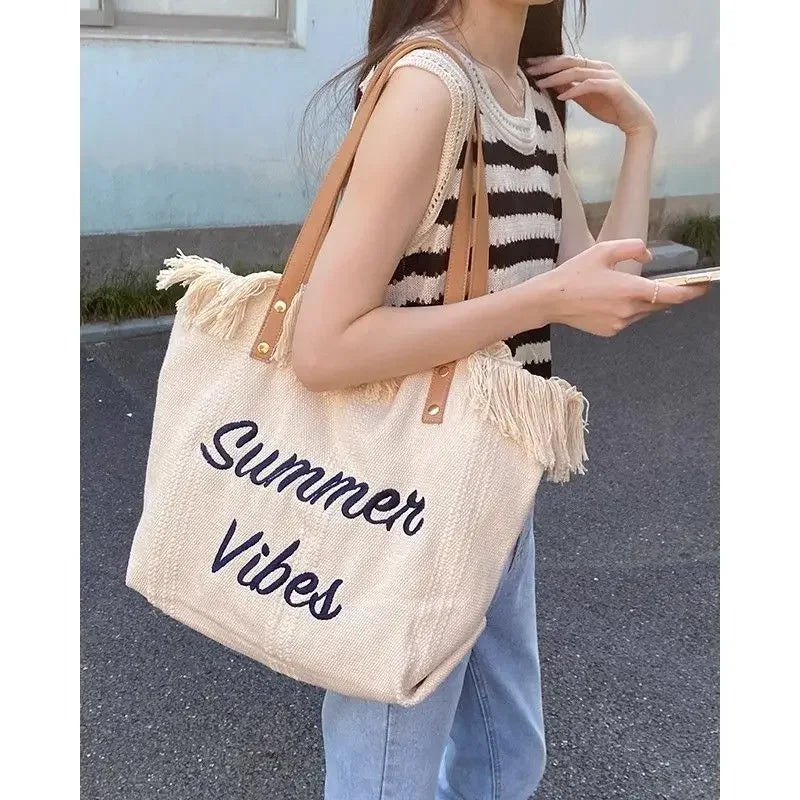 Canvas Women Handbags Large Tote Beach Bag Shopping Bags Underarm Shoulder Bag For Female Casual Top-Handle Bags