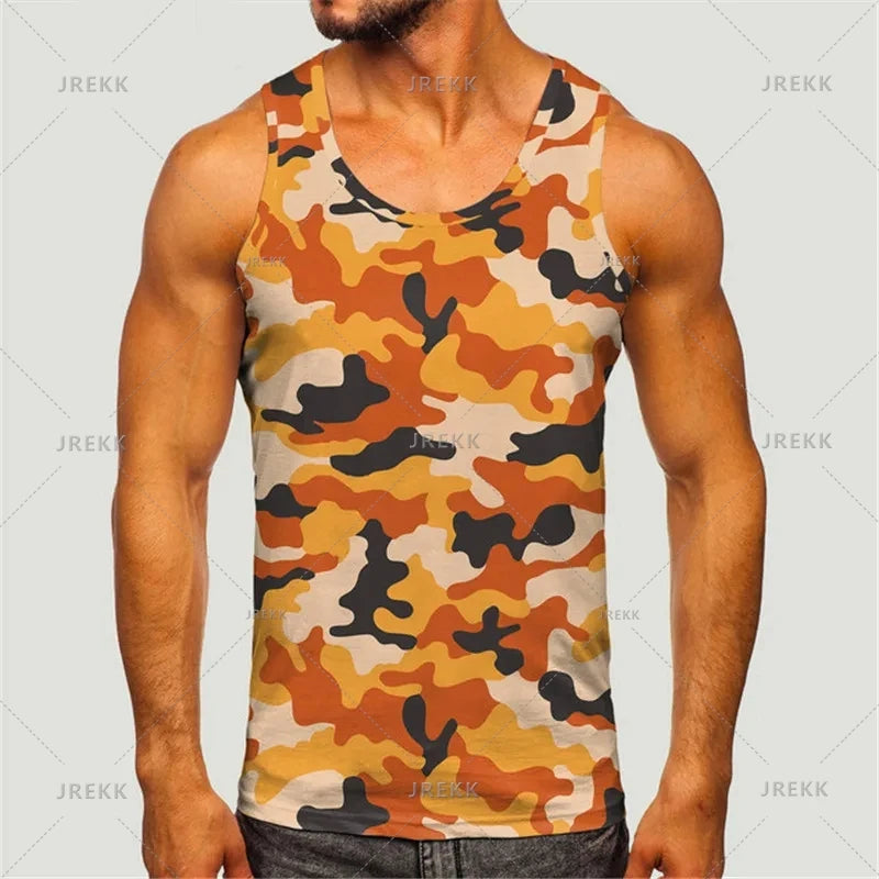 Men's Camoufiage Casual Sportwear Tees Summer Sleeveless 3D Camo Print Solider Vest Fitness Daily Oversized Male Tactic Tops