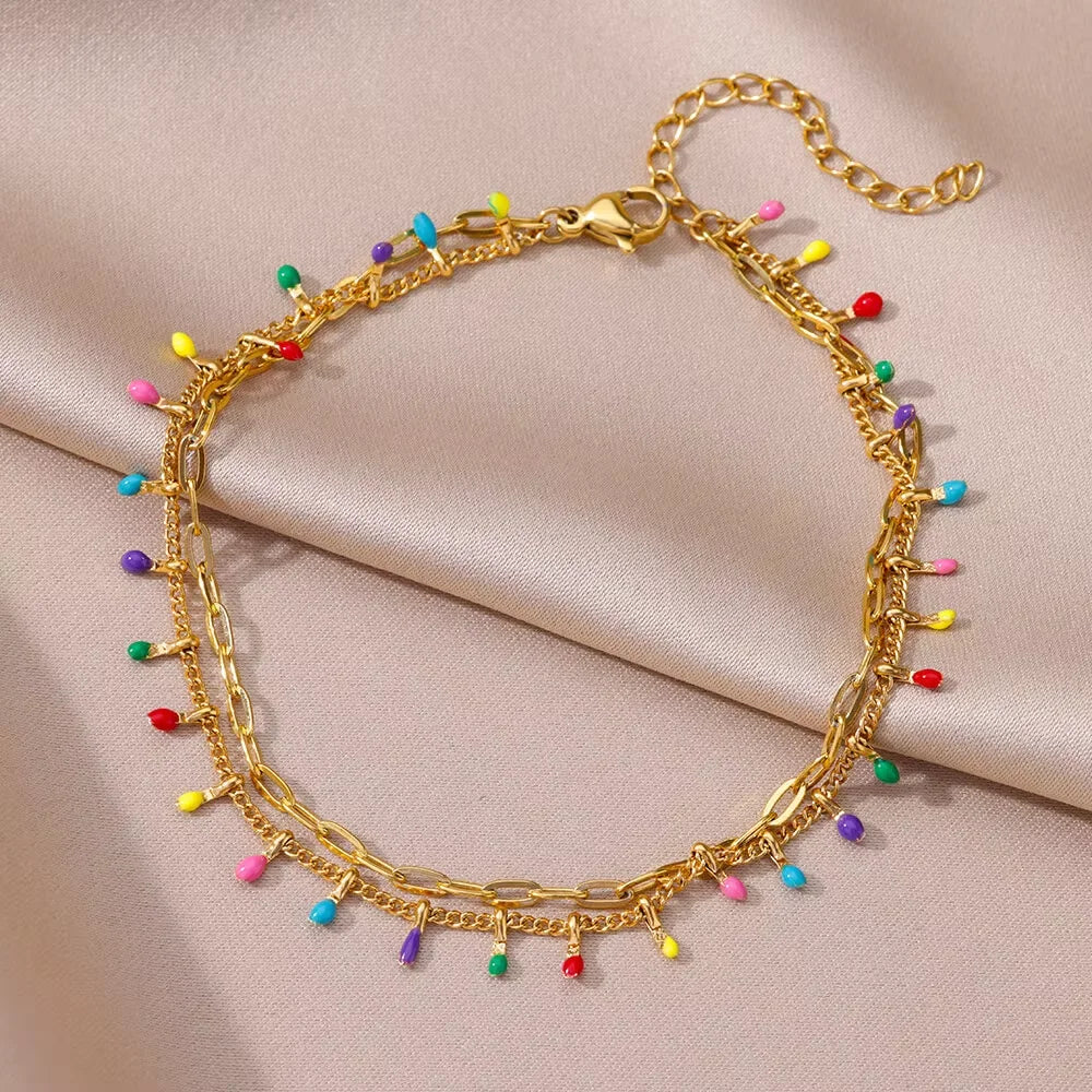 Boho Anklets for Women Summer Beach Accessories Stainless Steel Imitation Pearl Chain Anklet Gold Color Leg Bracelets Bodychain