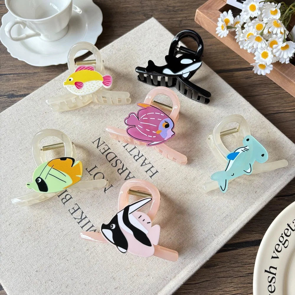 Bohemian Acetate Ocean Animal Hair Clips for Women Non-Slip Summer Beach Hair Accessories Cartoon Fish Whale Multi-Pack Gifts