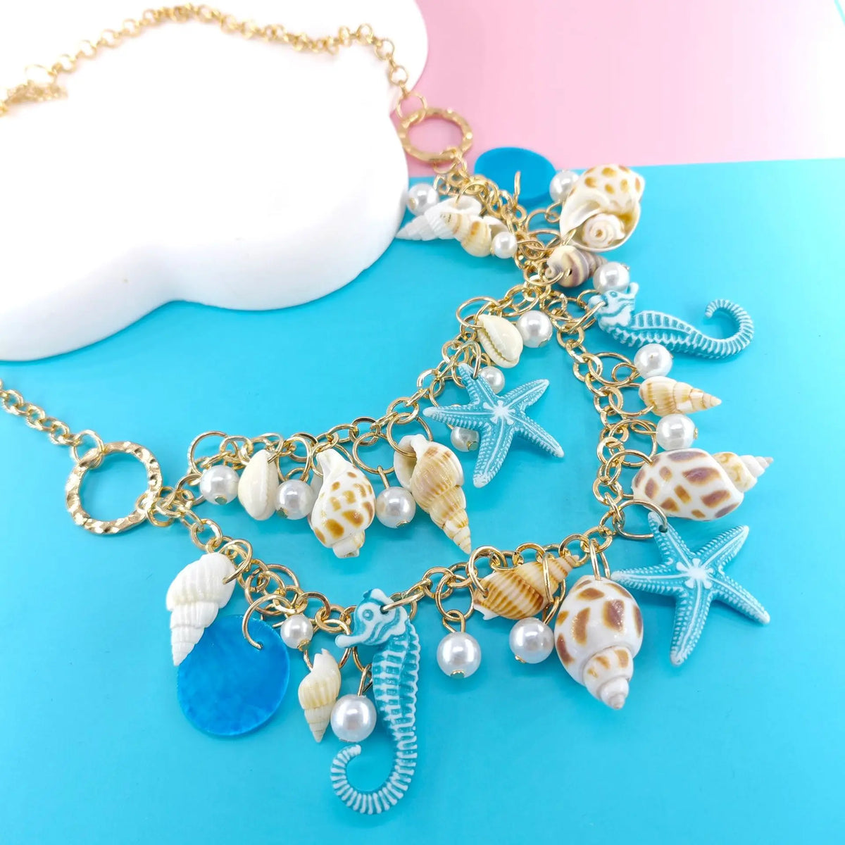 Vacation Beach Charm Bracelets and Necklaces for Women Trendy Starfish Shell Collar Jewelry Bangle Accessories Gifts