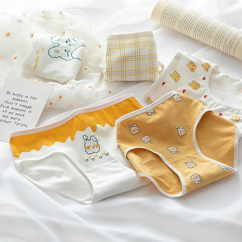 5Pcs/Set Cotton Underwear For Women Female Panties Cute Love Girl's Briefs Mid Waist Seamless Breathable Underpants Lingerie