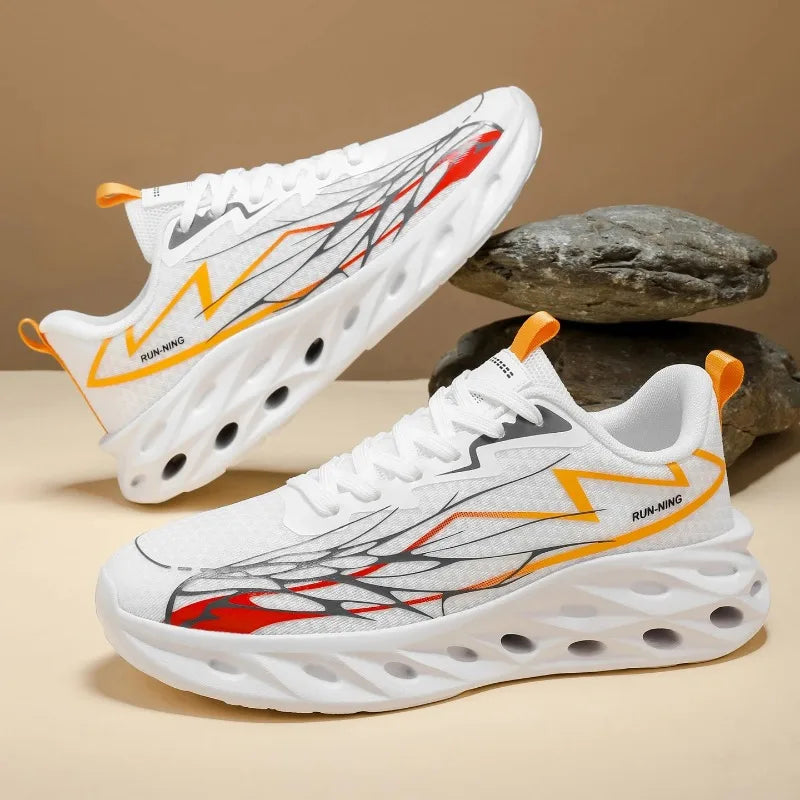 Men's Sports Shoes Thick-soled Air-cushioned Shock-absorbing Simple Lightning-shaped Line Fashionable Design Running Shoes