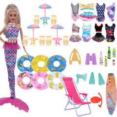 Doll Accessories Fishtail Skirt+Swimsuit+Swim Ring+Multiple Accessories,For Babi 11.8inch Doll Beach Accessories Festival Gifts