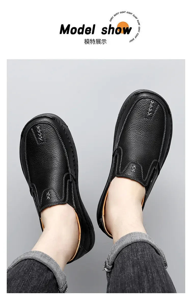Leather Casual Sneakers for Men Handmade Shoes New Fashion Waterproof Fashion Trendy Male Driving Shoes Versatile Hiking Shoes