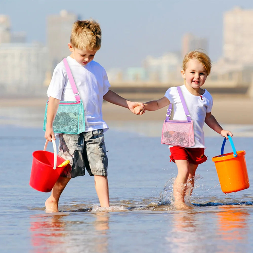 Beach Toy Mesh Bag Kids Shell Storage Bag Beach Toy Seashell Bag Mesh Pool Bag Sand Toys Swimming Accessories for Boys and Girls
