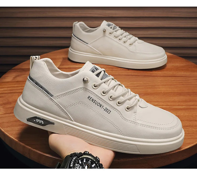 Men's Casual Walking Shoes Lightweight Flat Round Toe Trendy Lace-up New Sporty Style Four-season Color-blocked Board Shoes