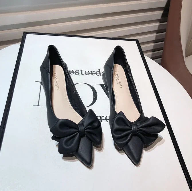 Shoes for Women Low Heel Elegant Woman Pumps Pointed Toe With Bow Fashion Summer 2024 Footwear Discount Shoe Slip On Wholesale
