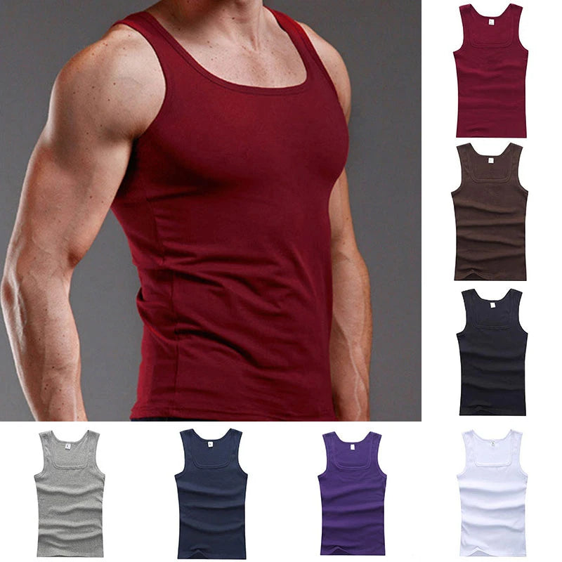 New Casual Bodybuilding Vest Summer Plus Size Men Clothing Tank Tops Black White Gray Singlets Sleeveless Fitness Men Vest Tees