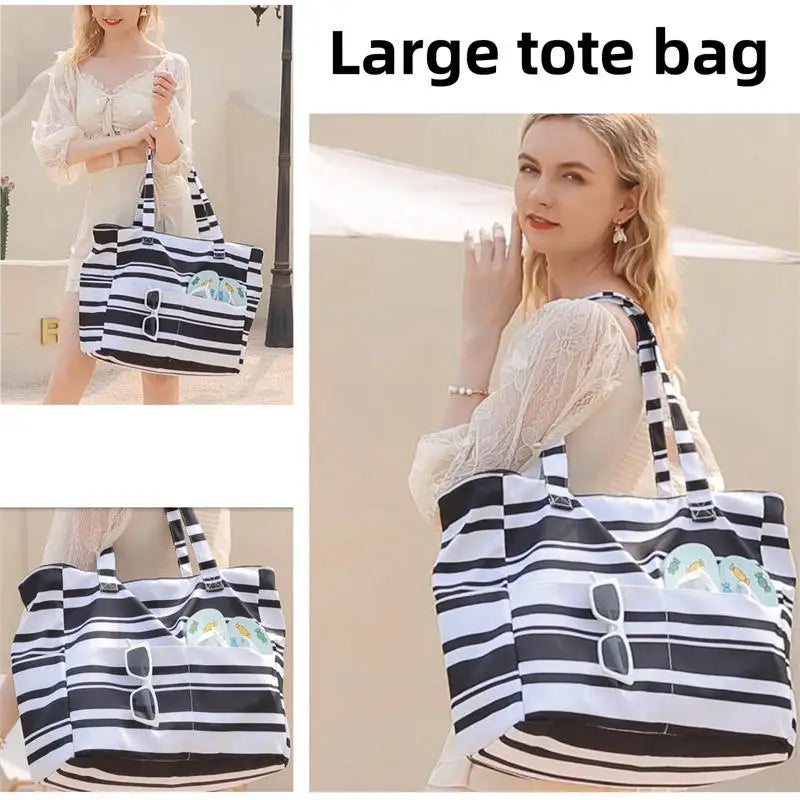 Beach Tote Bag Women Foldable Travel Bag with Anti-Sand Pocket Lightweight Storage Bag for Gym/Shopping Packable in Carry-On