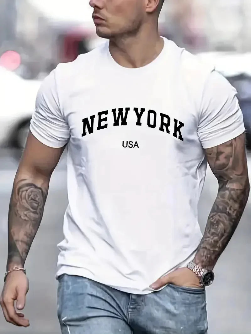 Men's Tops New Style Letter Print Fashion Casual Short-sleeved T-shirt Streetwear  Men Clothing  Graphic T Shirts  Harajuku