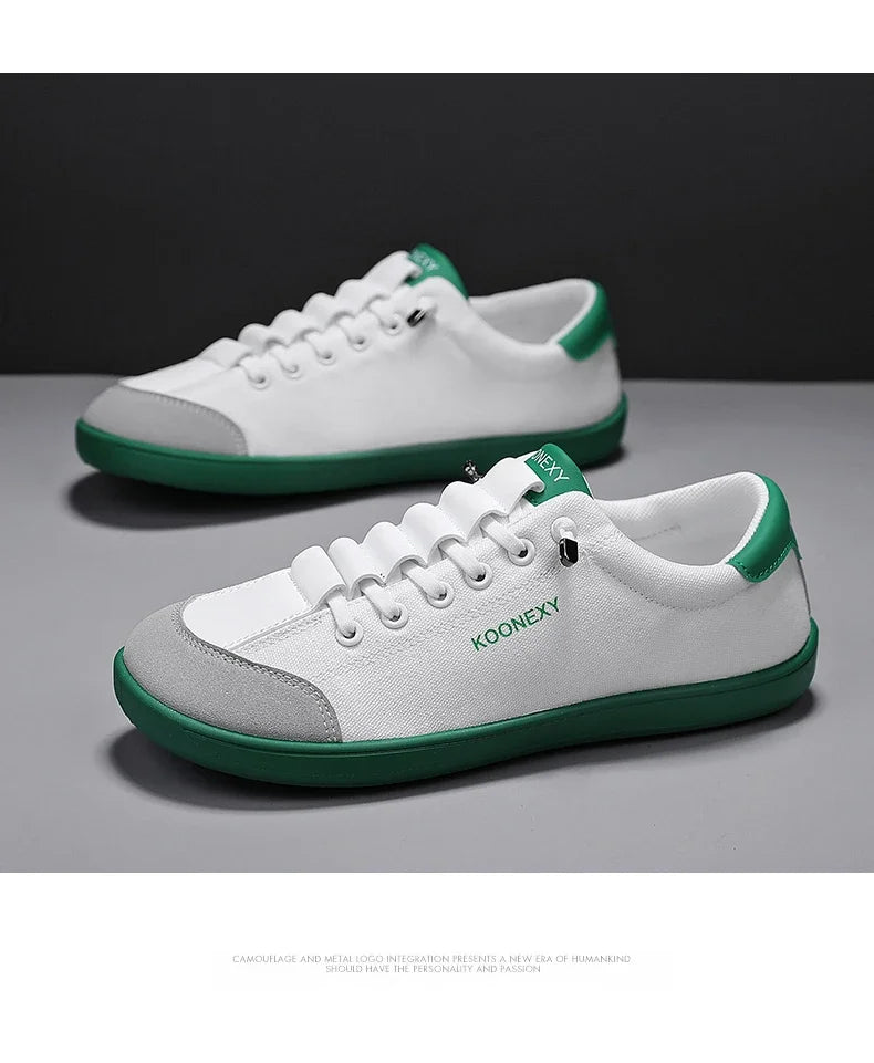 Mens Wide Toe Barefoot Shoes Unisex Canvse Casual Sneakers Lightweight Adjustable Slip on Walking Shoes for Male Zero Drop Flats
