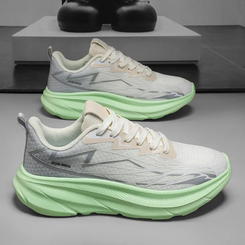 Men's Sports Shoes Thick-soled Air-cushioned Shock-absorbing Simple Lightning-shaped Line Fashionable Design Running Shoes