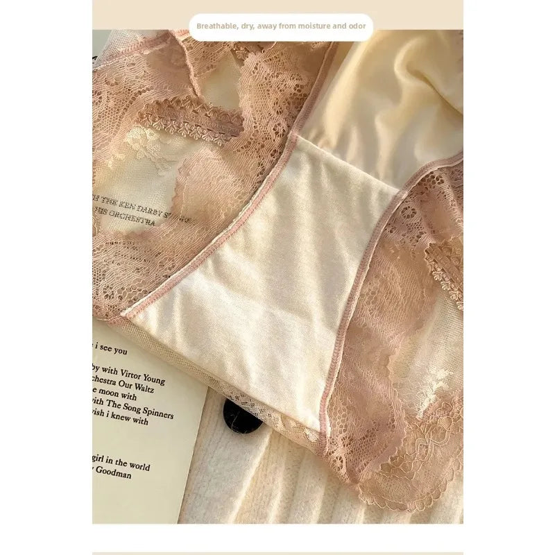 French Lace Underwear Pure Cotton Crotch Satin Sexy Triangle Panties Women's Innerwear Comfortable Breathable Ladies Briefs