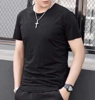 Men's Short Sleeved T-shirt Summer Shirt Large Loose Solid Color Round Neck White T Men's Top