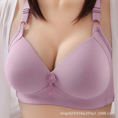 Women Large Size Thin Underwear Female Glossy Bra Women Gathering Three Rows Of Buttons Underwear Women Non-steel Ring Brassiere