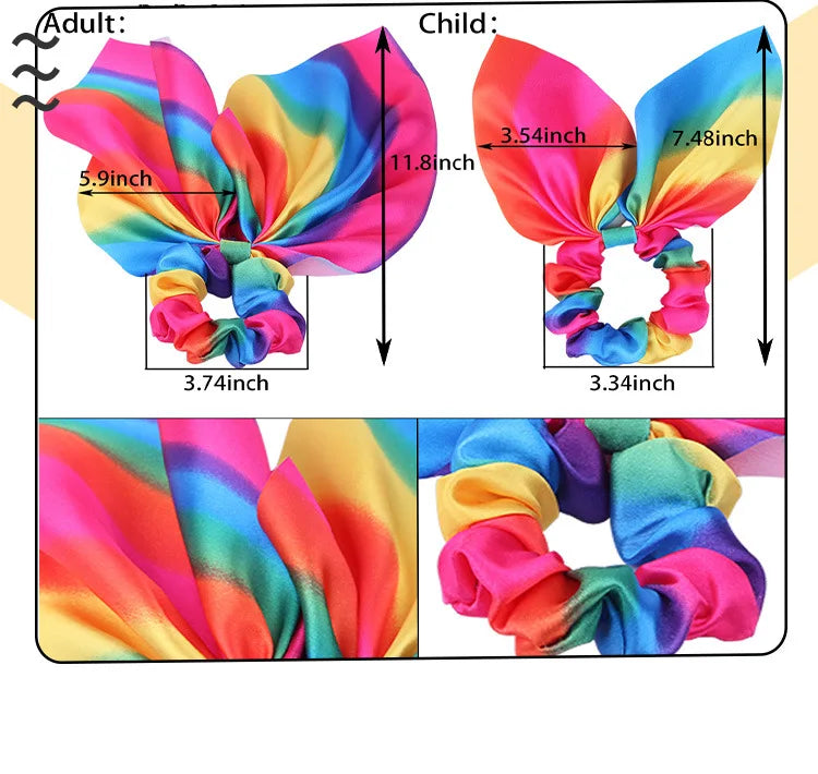 Hair Accessories with Bow Hair Ties Girls Women Elastic Hair Rubber Bands Elastic Rainbow Ribbon Hair Scrunchie Ponytail Holders