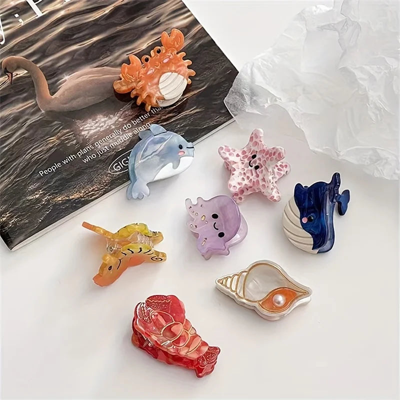 Acetate Ocean Animal Hair Clips for Women Non-Slip Summer Beach Accessories Crab Starfish Whale Multi-Pack Gifts