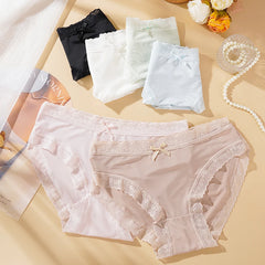 Women Sexy Panties Soild Color Breathable Underwear Lace Bow Lingerie Female Ultra Thin Transparent Briefs New