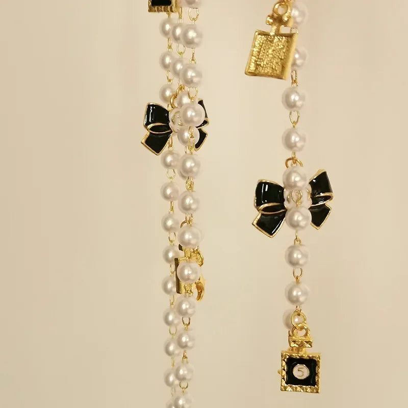 Black White  Bow Pearl Glasses Chains Sunglasses Accessory for Women  Lanyards Accessories