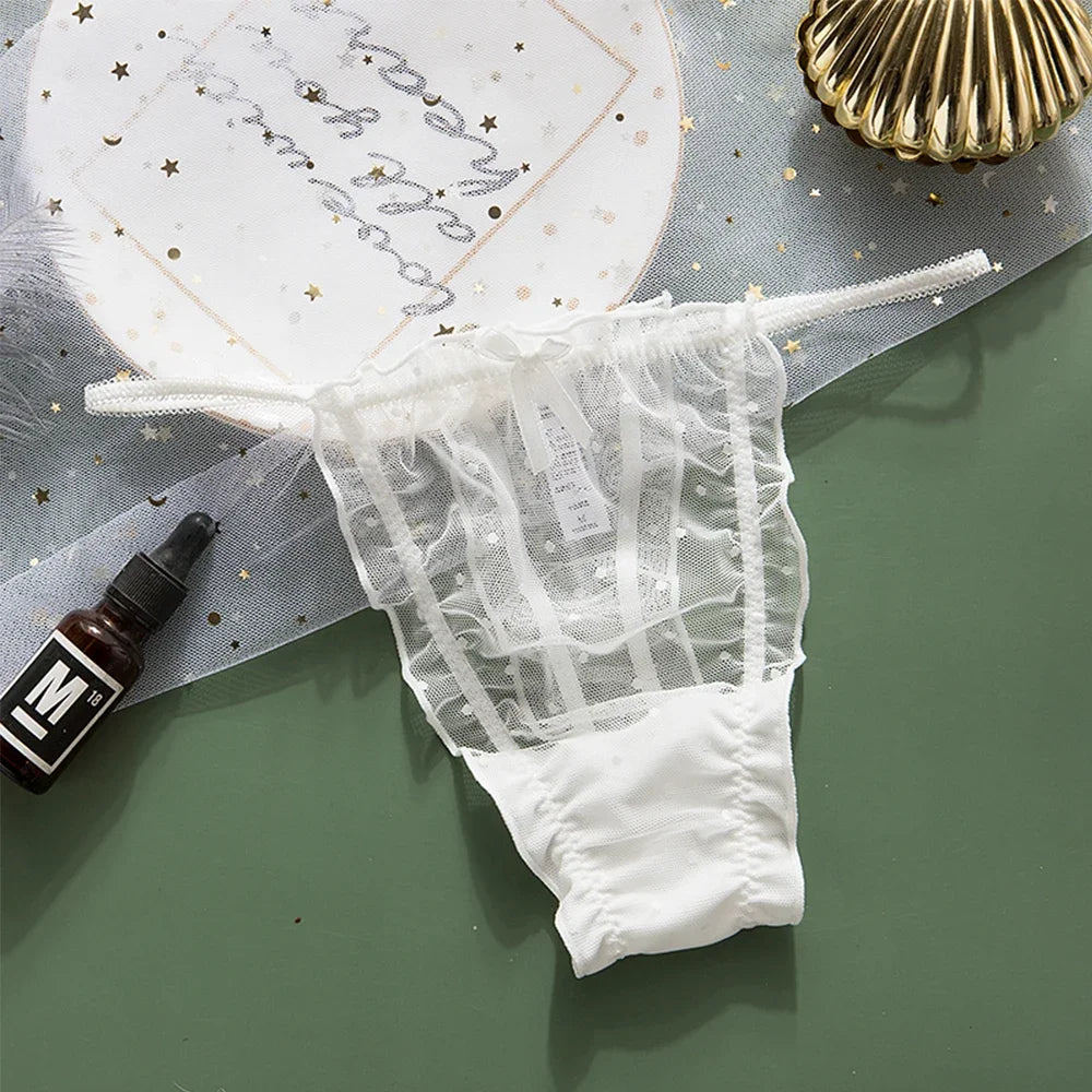 Sexy Damen-Slips mit Spitze und Cut-Outs, String-Tanga, transparente Netzunterwäsche, modische neue Punkte-G-Strings