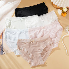 Women Sexy Panties Soild Color Breathable Underwear Lace Bow Lingerie Female Ultra Thin Transparent Briefs New