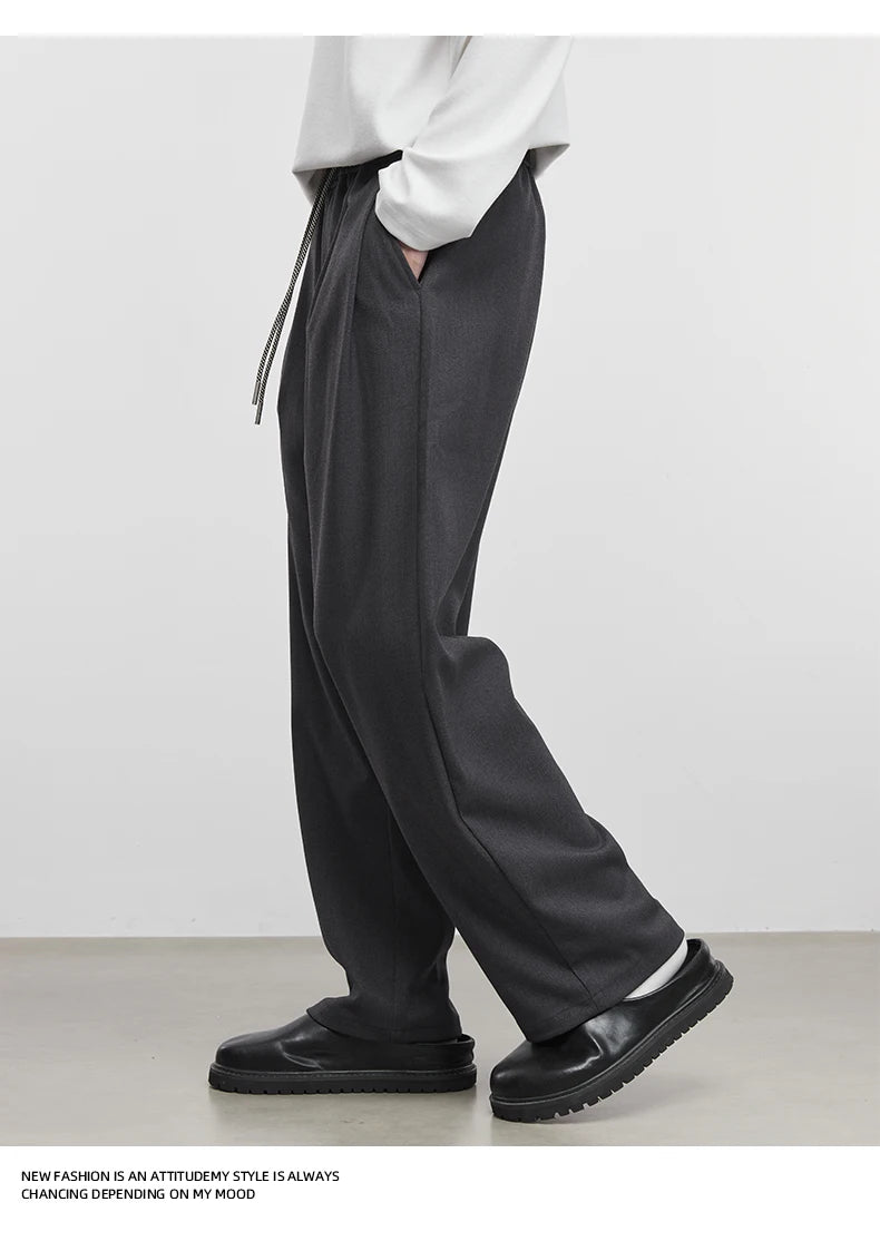 Men's Fashion Casual Pants 2025 Spring and Autumn New Loose Elastic Waist Wide Leg Pants Men's Suit Straight Trousers Male