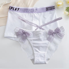 Sexy Men's and Women Underwear Couple Panties Cute Lolita Bow Lace Panties Women Briefs Male Comfort Boxers Cozy Lovers Panties