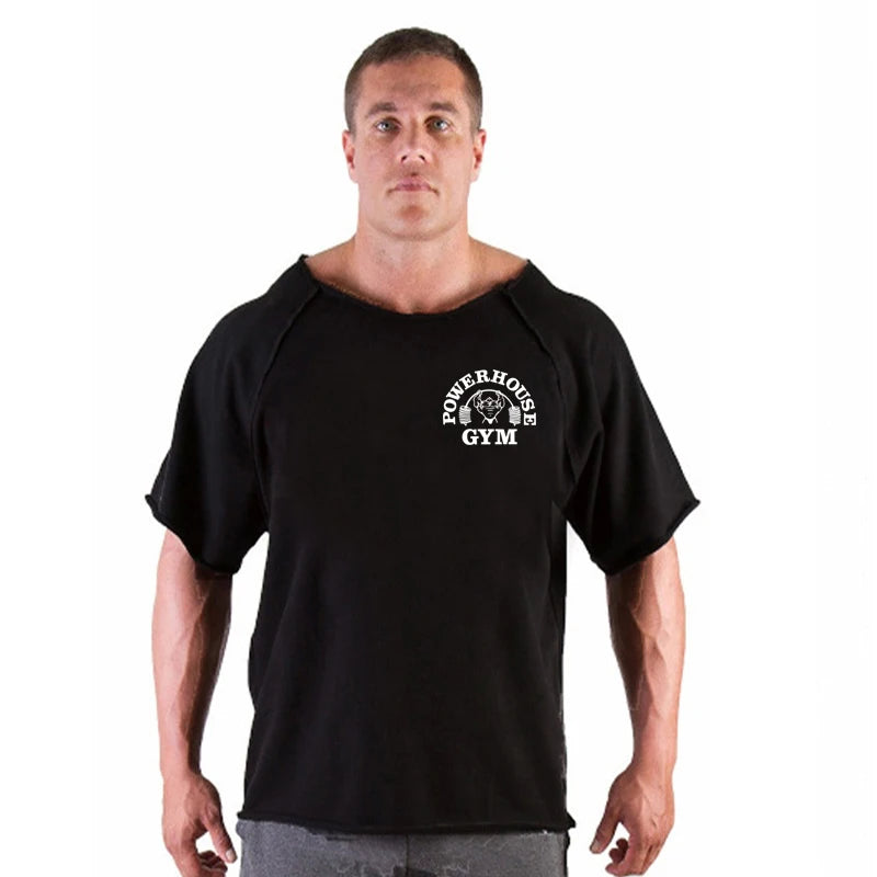 New Hot Sale Men Printed T Shirts Breathable Loose Running Shirt Cotton Tees Bodybuilding Singlet Fitness GYM POWERHOUSE T Shirt