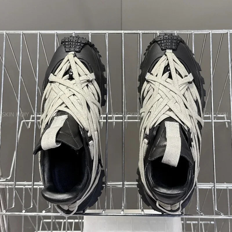 2025 New Platform Sneakers Women  Men  Casual Shoes  Leather Round Toe  lace up Runners Shoes 35-46 Women's Sports Shoes