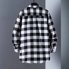 Men\\\'s Baggy Coat Lapel Tops  Casual Work Baggy Coat Lapel Tops  Long Sleeve Check Shirts  Button Down Plaid Shirts  Red Black