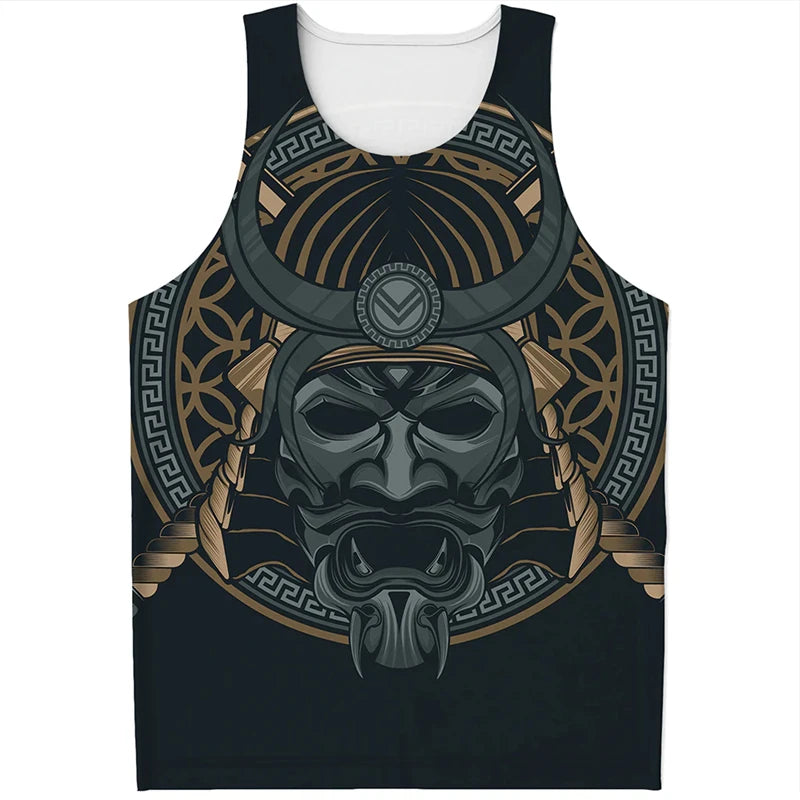 Fashion Japanese Samurai Graphic Mens Tank Tops Summer Trend Streetwear 3D Printed Sleeveless T Shirts Loose Harajuku Kids Vest