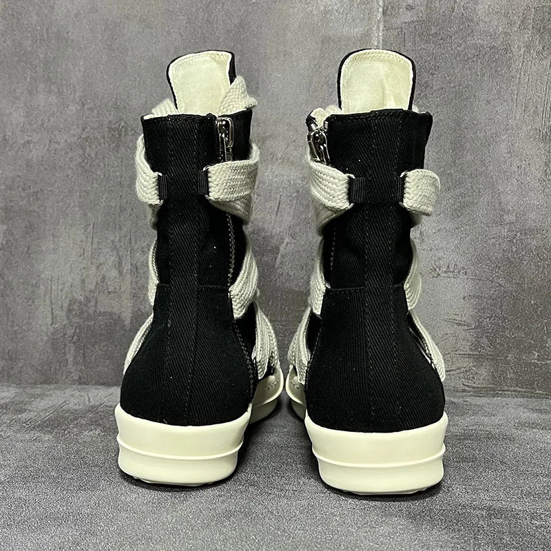 Men Women High-TOP Shoes Casual Canvas Jumbo Lace Up Sneakers Luxury Designer Zip Hip Hop Autumn Flats Black Boots